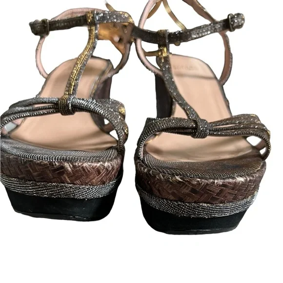 Glam Stuart Weitzman Velocity Pyrite Nocturn Wedge Heels Strappy Platform Sandal - Picture 11 of 11